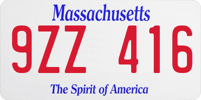 MA license plate 9ZZ416