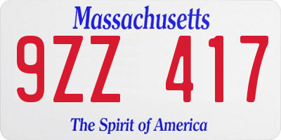 MA license plate 9ZZ417