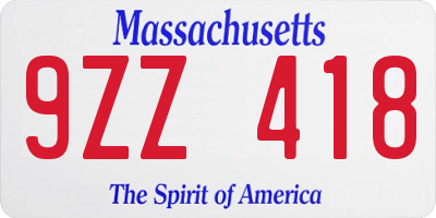 MA license plate 9ZZ418