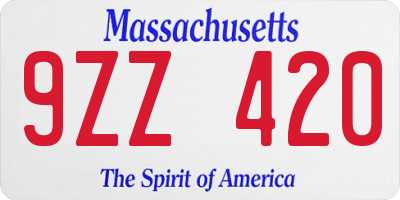 MA license plate 9ZZ420