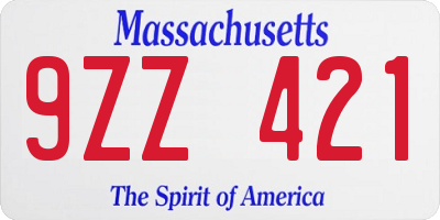 MA license plate 9ZZ421