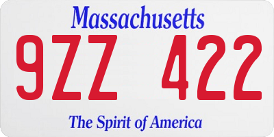 MA license plate 9ZZ422