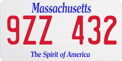 MA license plate 9ZZ432