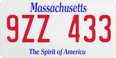 MA license plate 9ZZ433