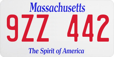 MA license plate 9ZZ442