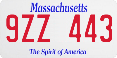 MA license plate 9ZZ443