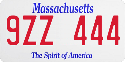 MA license plate 9ZZ444