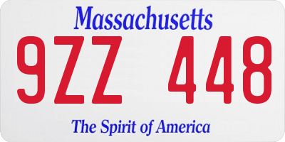 MA license plate 9ZZ448