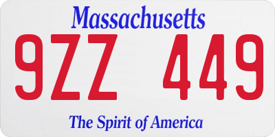 MA license plate 9ZZ449