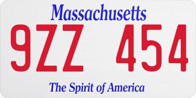 MA license plate 9ZZ454