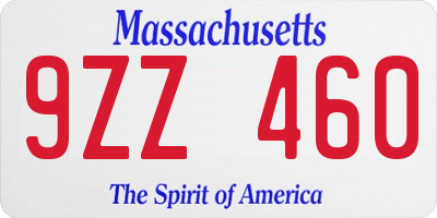 MA license plate 9ZZ460