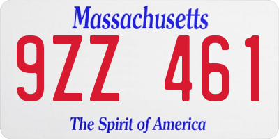 MA license plate 9ZZ461