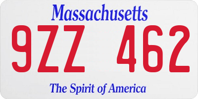 MA license plate 9ZZ462