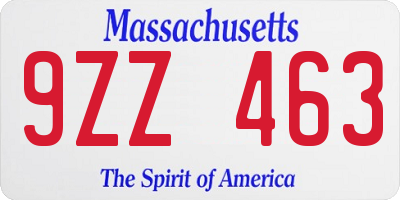 MA license plate 9ZZ463