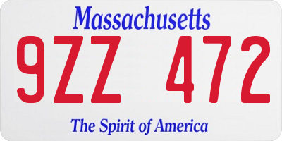 MA license plate 9ZZ472