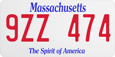 MA license plate 9ZZ474