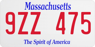 MA license plate 9ZZ475