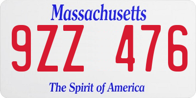 MA license plate 9ZZ476