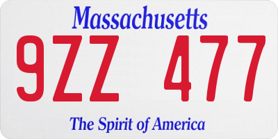 MA license plate 9ZZ477