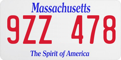 MA license plate 9ZZ478