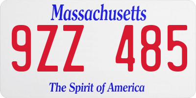 MA license plate 9ZZ485