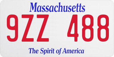 MA license plate 9ZZ488