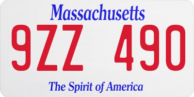 MA license plate 9ZZ490