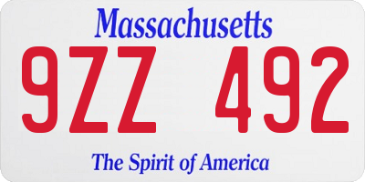 MA license plate 9ZZ492