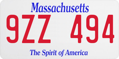 MA license plate 9ZZ494