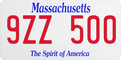 MA license plate 9ZZ500