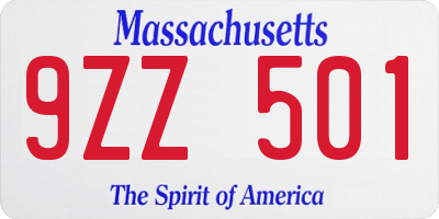 MA license plate 9ZZ501