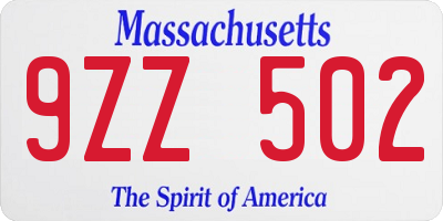 MA license plate 9ZZ502