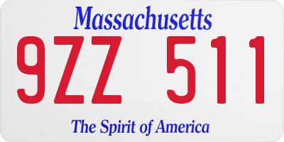 MA license plate 9ZZ511