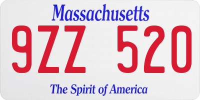 MA license plate 9ZZ520