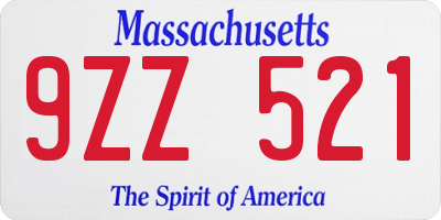 MA license plate 9ZZ521