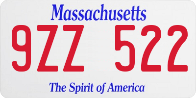 MA license plate 9ZZ522