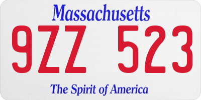 MA license plate 9ZZ523