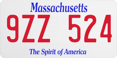 MA license plate 9ZZ524