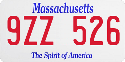 MA license plate 9ZZ526