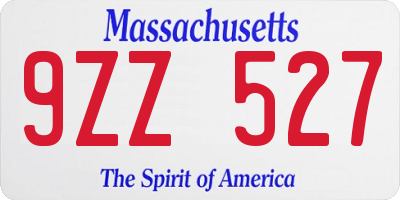 MA license plate 9ZZ527