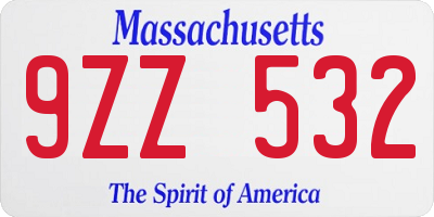 MA license plate 9ZZ532