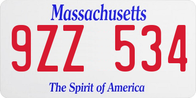 MA license plate 9ZZ534