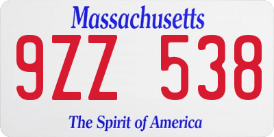 MA license plate 9ZZ538