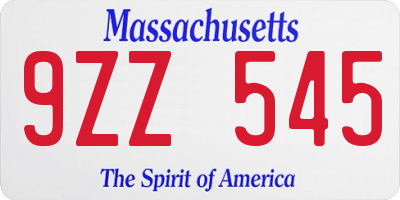 MA license plate 9ZZ545