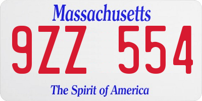 MA license plate 9ZZ554