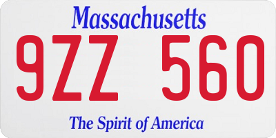 MA license plate 9ZZ560