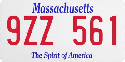 MA license plate 9ZZ561