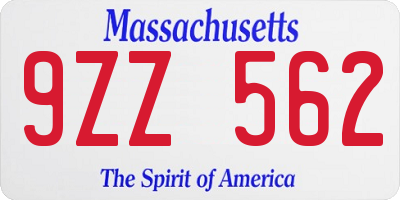 MA license plate 9ZZ562