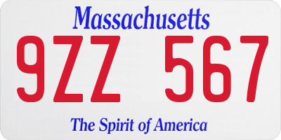 MA license plate 9ZZ567