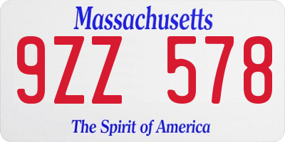 MA license plate 9ZZ578